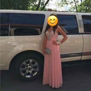 Elegant Pink Evening Gown with Silver Accents